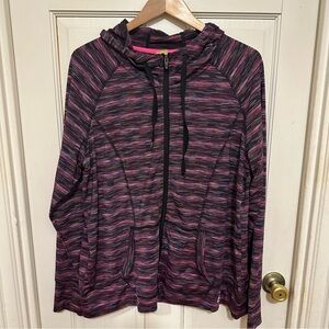 RBX Reebok Pink and Black Striped Hoodie